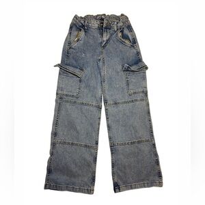 Blue Wide-Leg Cargo Jeans